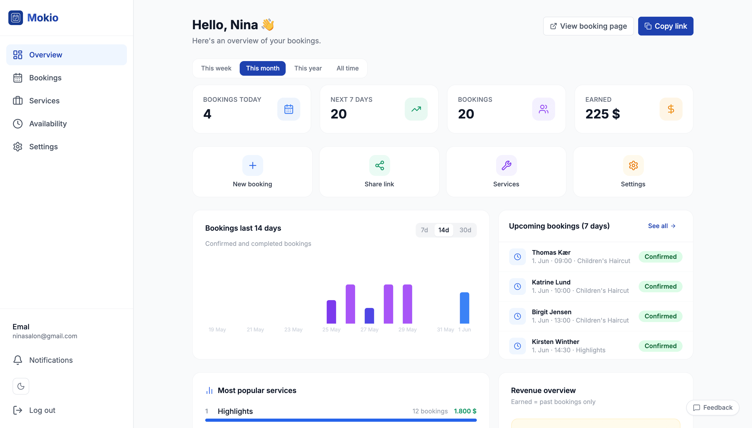 Mokio dashboard